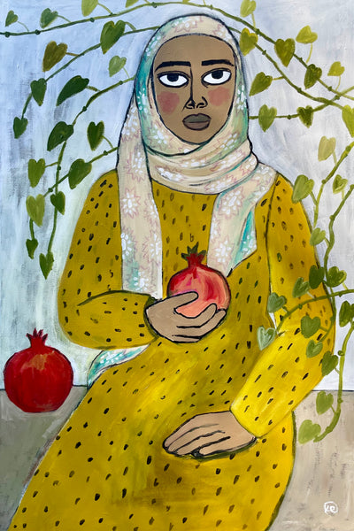 Noora with two pomegranates print